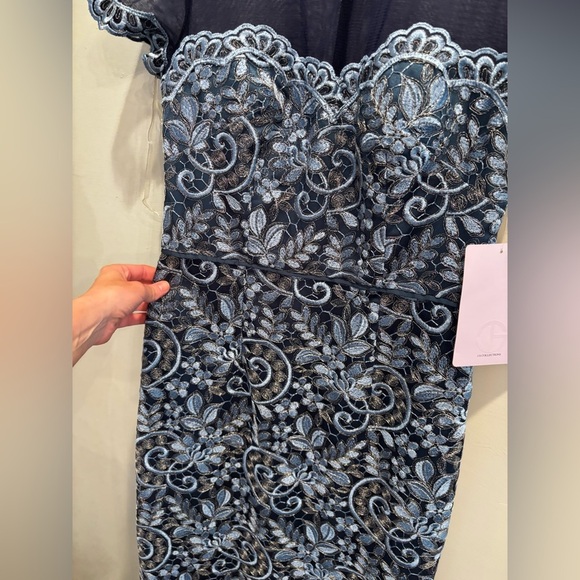 JS Collections Navy Embroidered Maxi Dress party cocktail elegant lace sheer - Picture 12 of 16